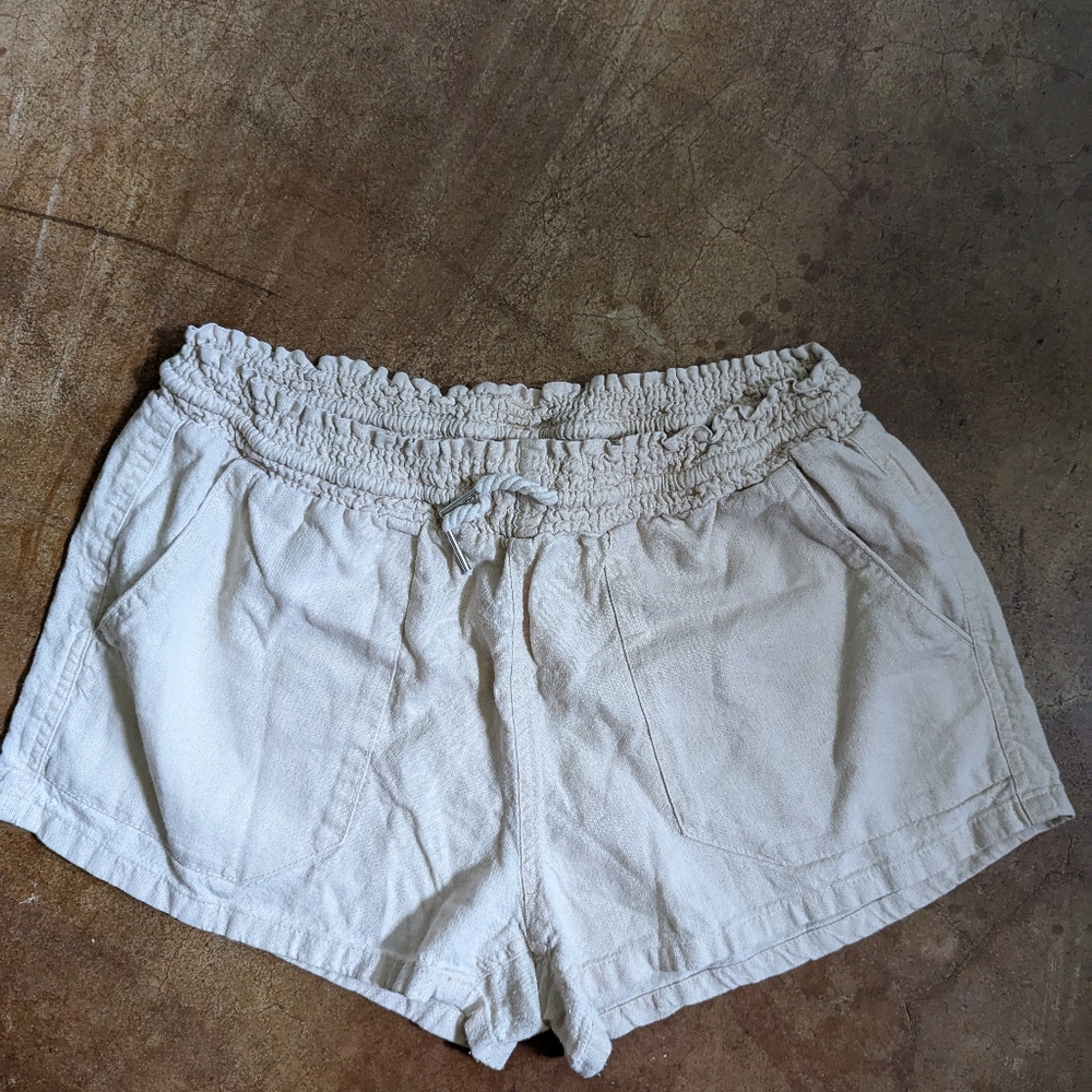 Cute Linen Neutral Color Elastic Draw Sting Waste Band With Pockets